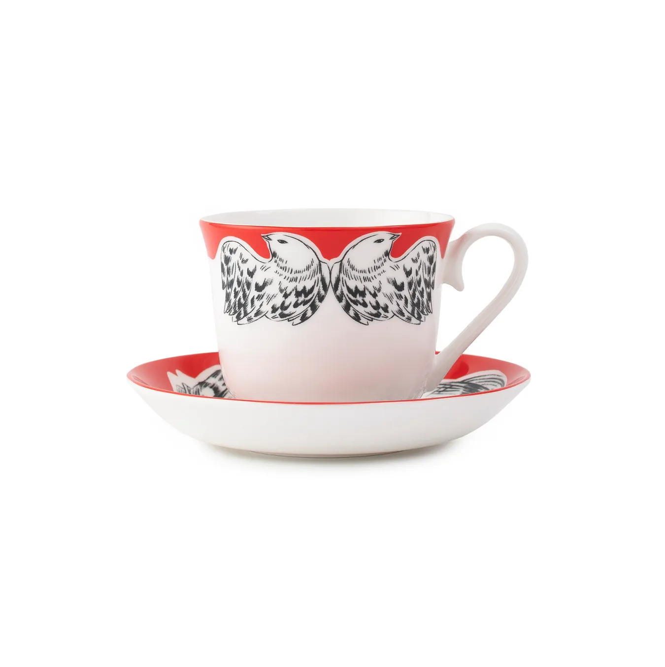 Кружка с блюдцем, коллекция «Перья на красном»