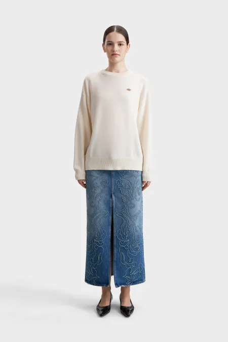 Джинсовая юбка с вышивкой