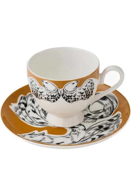 Пара кофейная, коллекция «Перья на золоте»