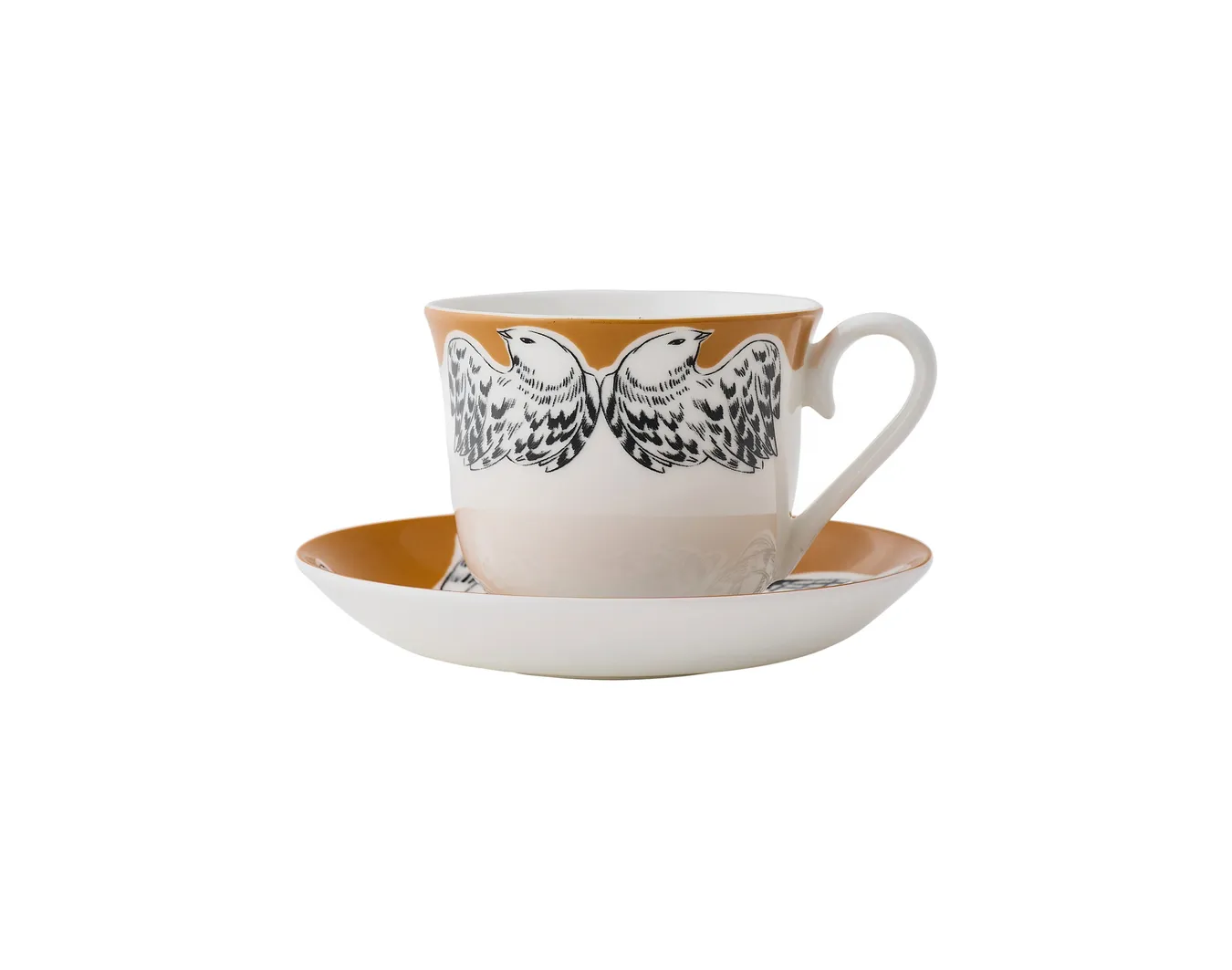 Кружка с блюдцем, коллекция «Перья на золоте»