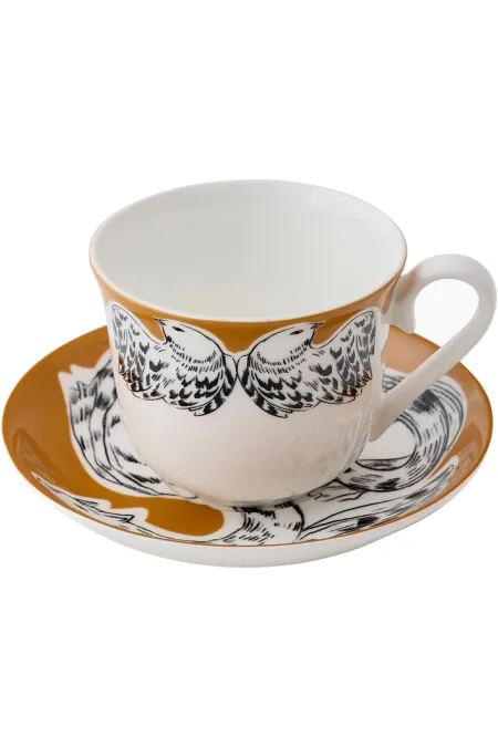 Кружка с блюдцем, коллекция «Перья на золоте»