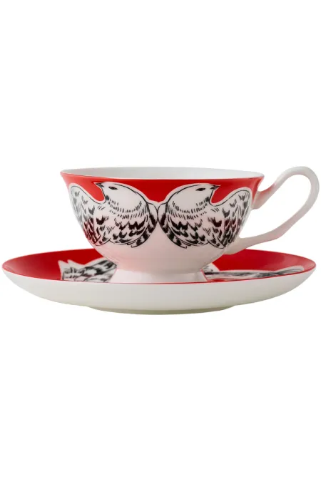 Пара чайная, коллекция «Перья на красном»