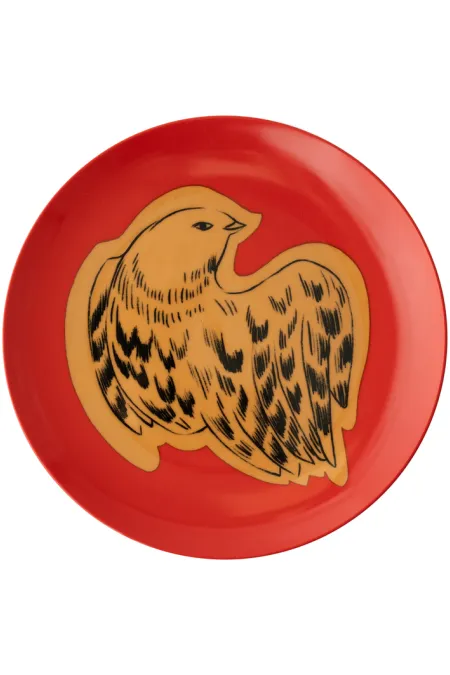 Тарелка десертная, коллекция «Золотые перья на красном»