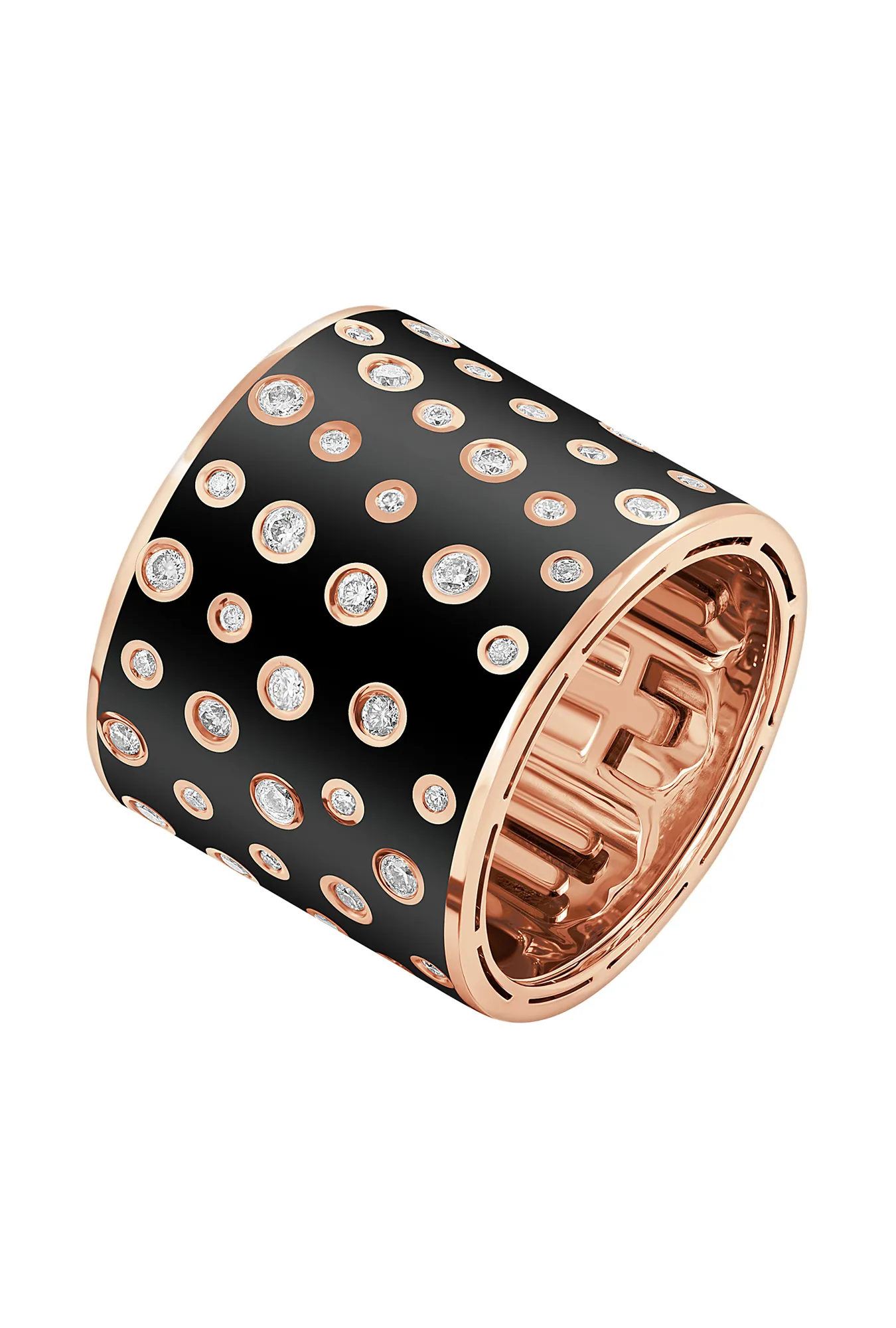 Широкое кольцо из золота 585 пробы с эмалью и бриллиантами