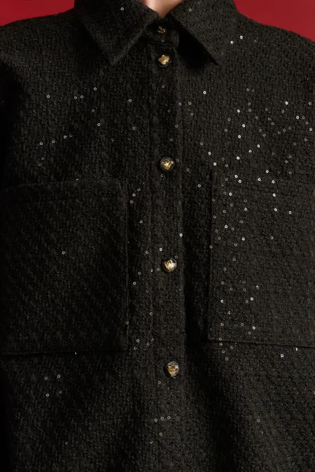 Рубашка-жакет из твида с пайетками