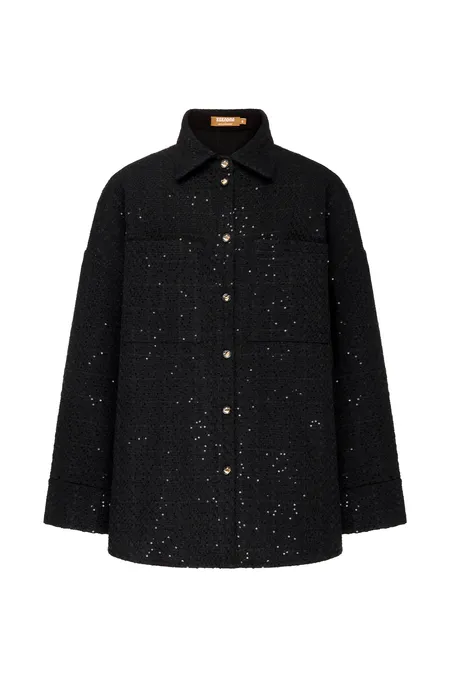 Рубашка-жакет из твида с пайетками