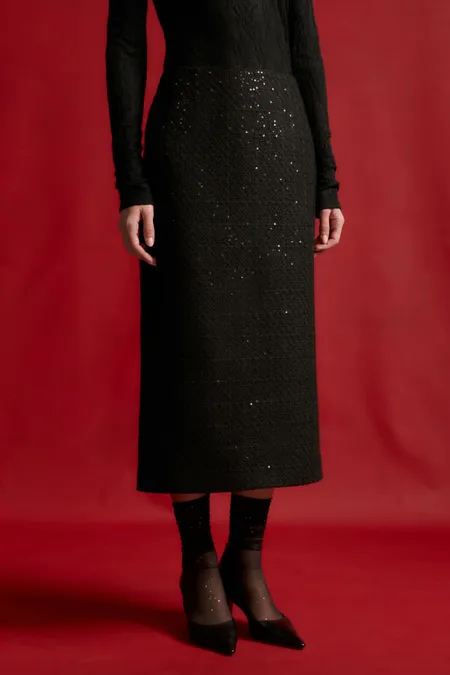 Макси-юбка из твида с пайетками
