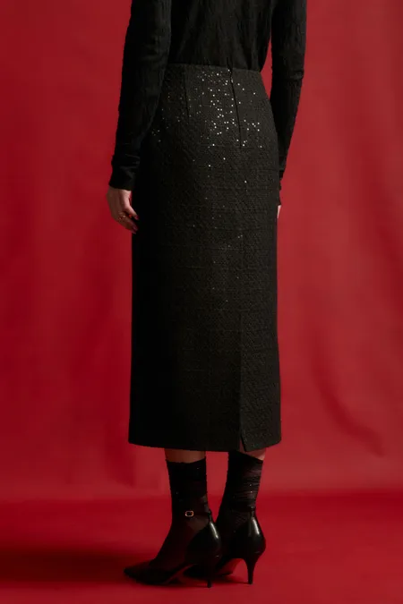Макси-юбка из твида с пайетками