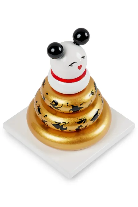 Пирамидка интерьерная «Мишка» (дерево, хохломская роспись)