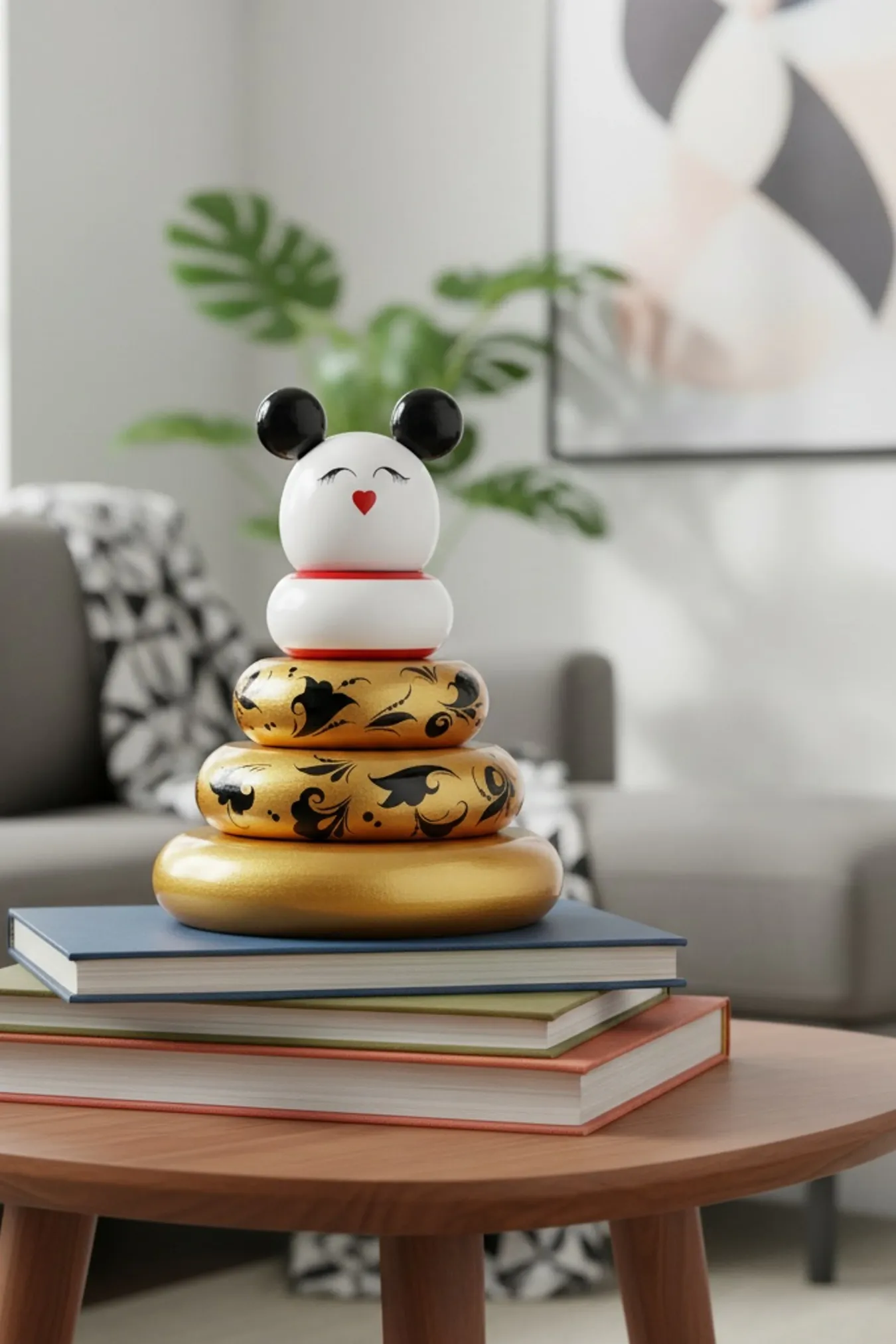 Пирамидка интерьерная «Мишка» (дерево, хохломская роспись)