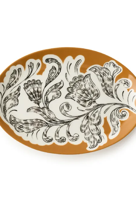 Тарелка овальная, коллекция «Перья на золоте»