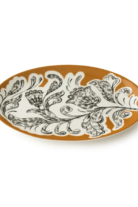 Тарелка овальная, коллекция «Перья на золоте»