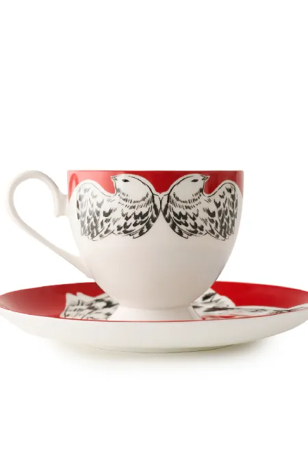 Пара  кофейная, коллекция «Перья на красном»