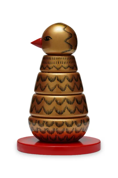 Пирамидка интерьерная детская  «‎‎Птичка»  средняя (дерево, хохломская роспись)