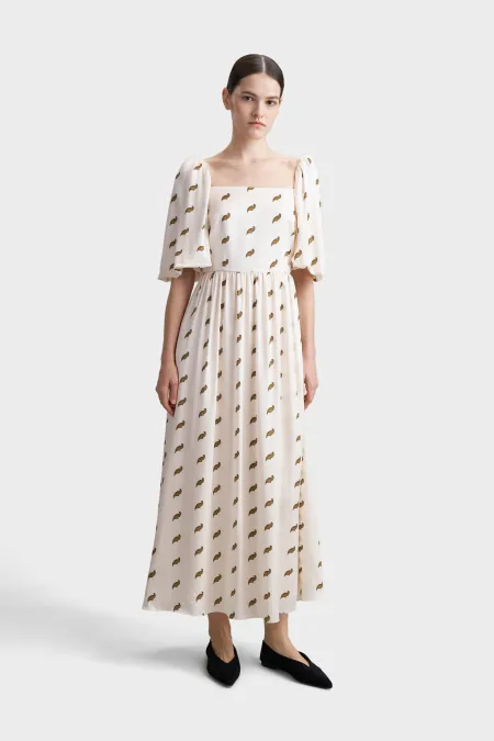 Платье-миди с авторским рисунком