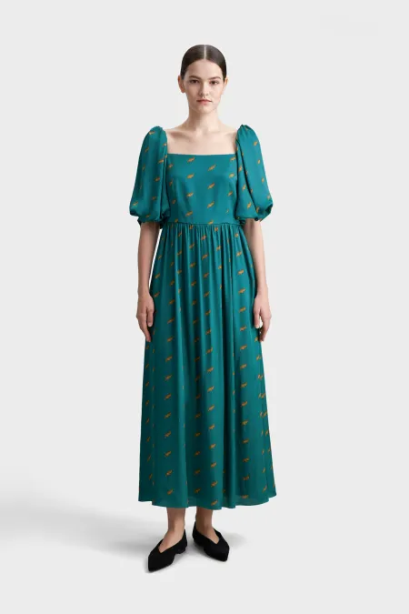 Платье-миди с авторским рисунком