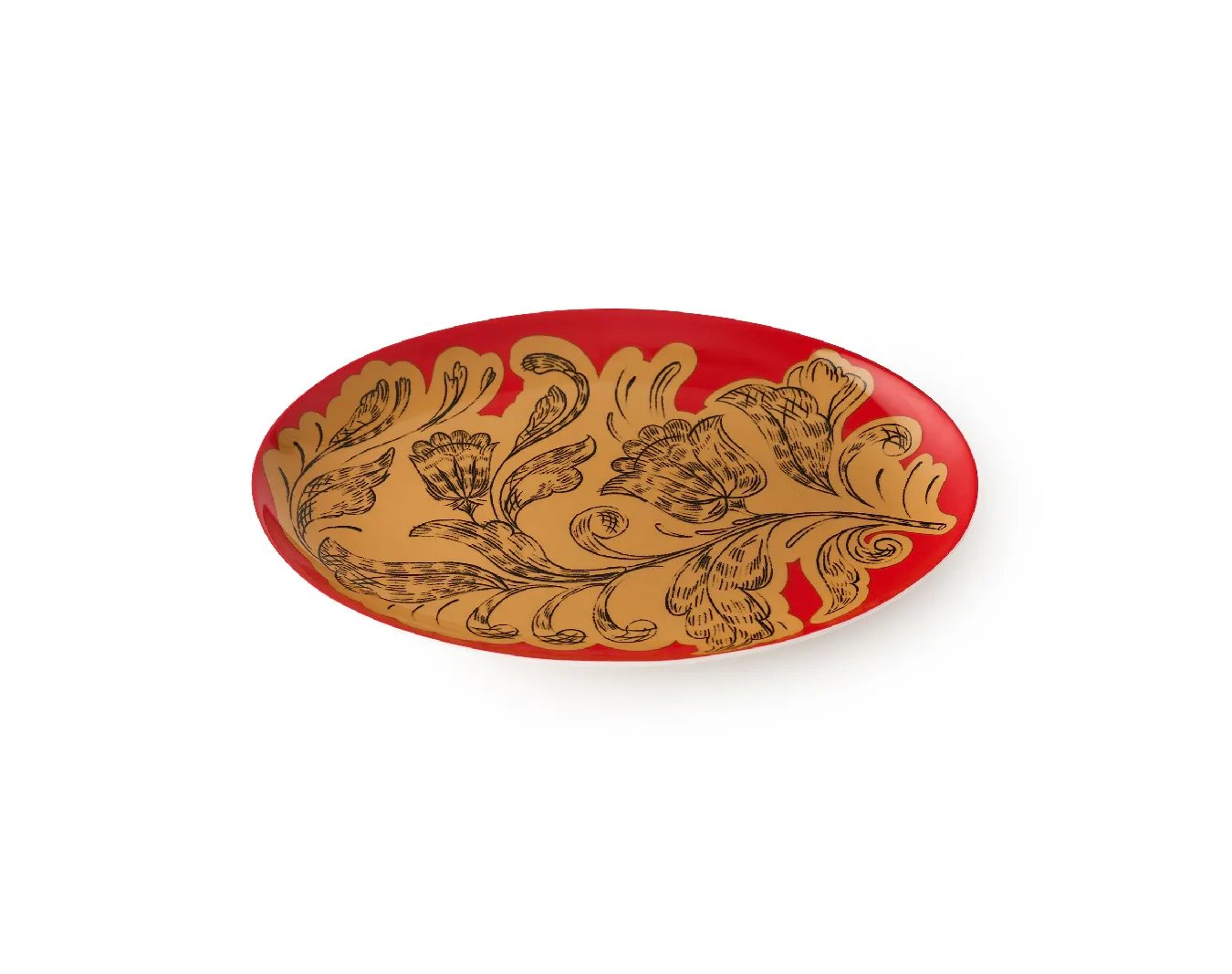 Блюдо овальное, коллекция «Золотые перья на красном»