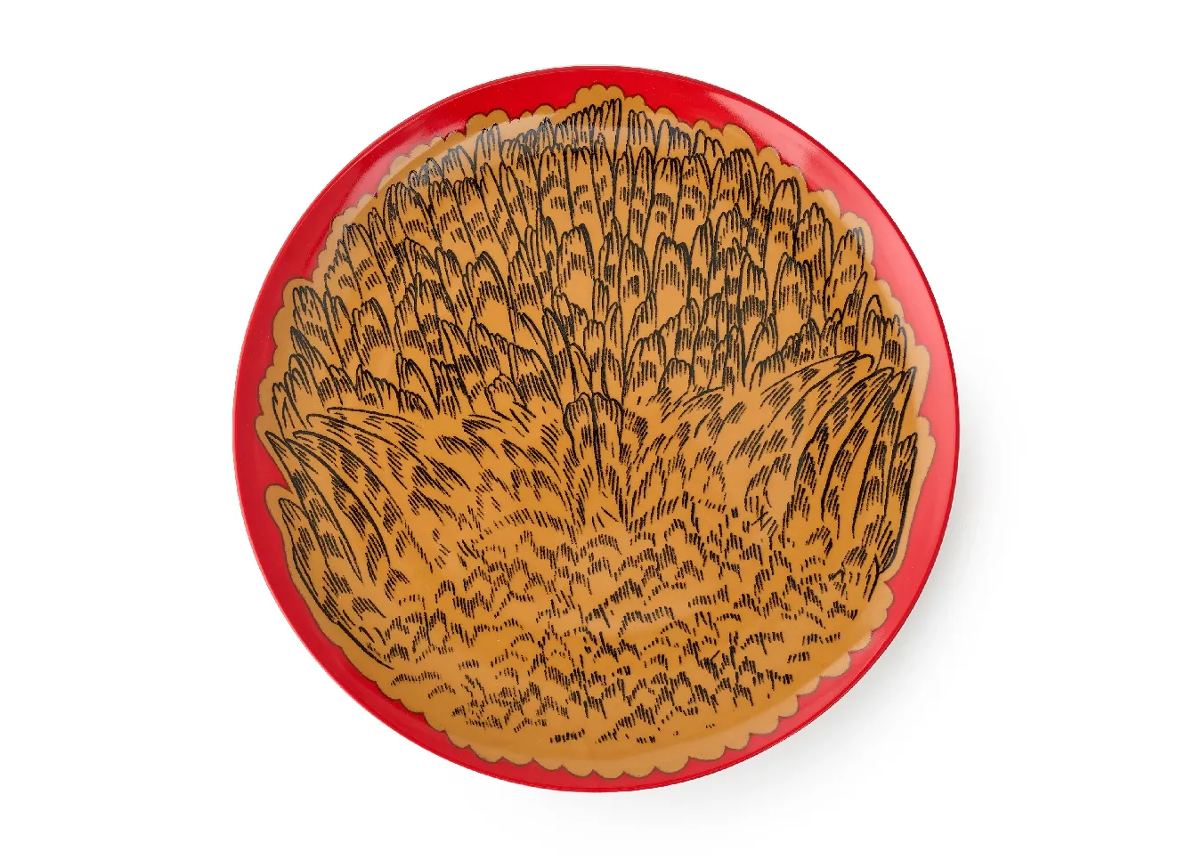 Тарелка обеденная, коллекция «Золотые перья на красном»