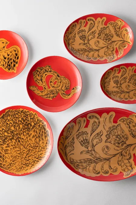 Тарелка закусочная, коллекция «Золотые перья на красном»