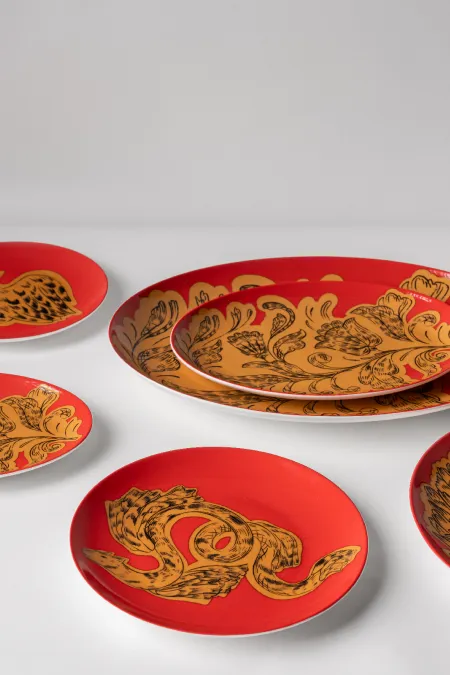 Тарелка закусочная, коллекция «Золотые перья на красном»