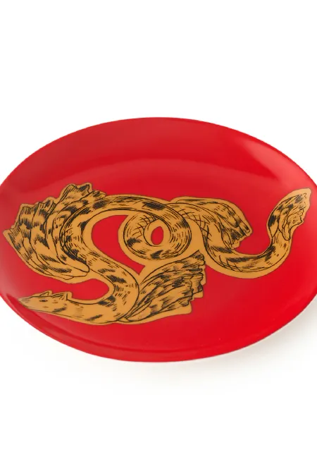 Тарелка закусочная, коллекция «Золотые перья на красном»