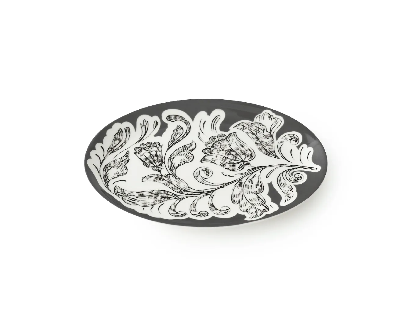 Тарелка овальная, коллекция «Перья на черном»