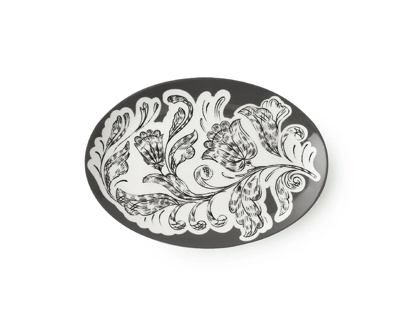 Тарелка овальная, коллекция «Перья на черном»