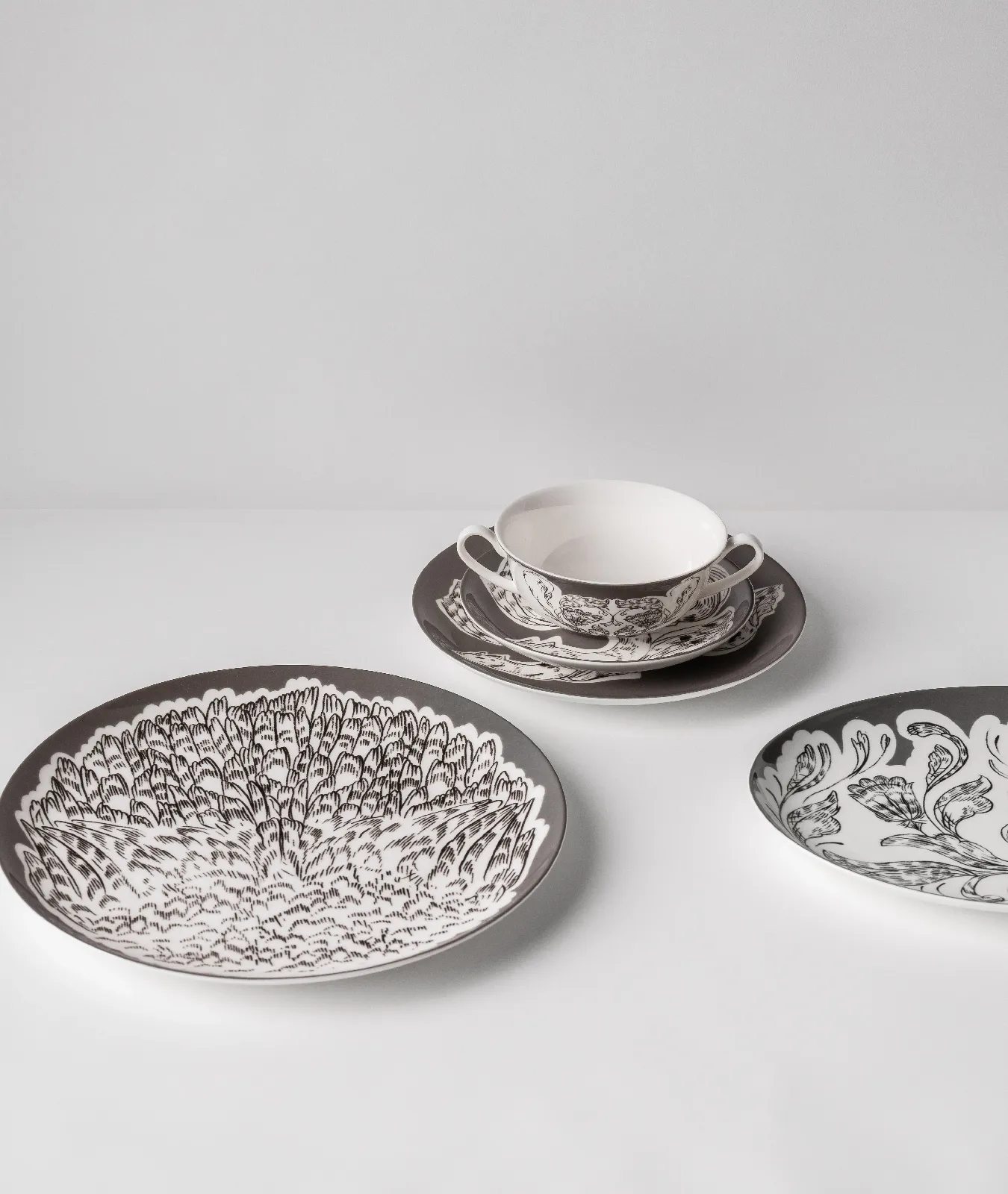 Тарелка обеденная, коллекция «Перья на черном»