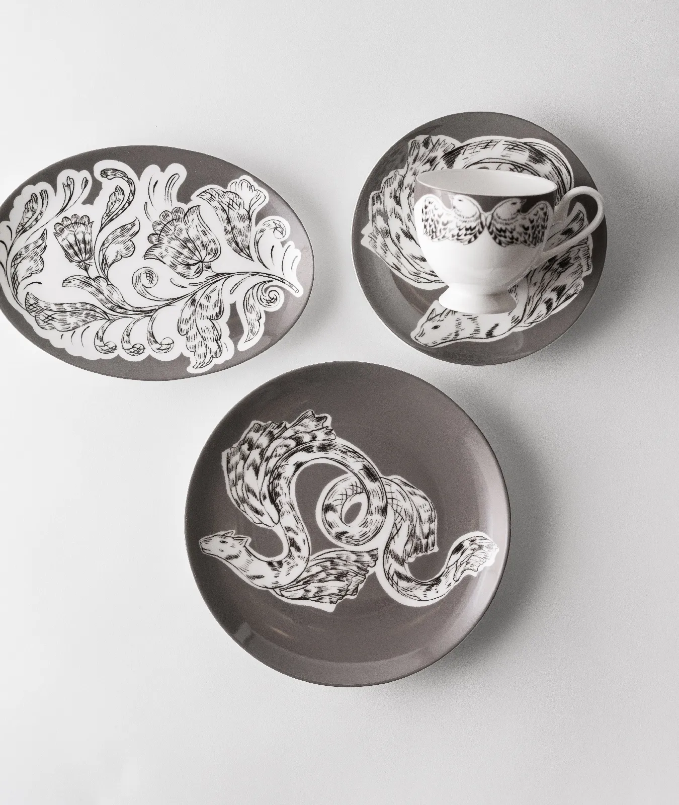 Пара  кофейная, коллекция «Перья на черном»