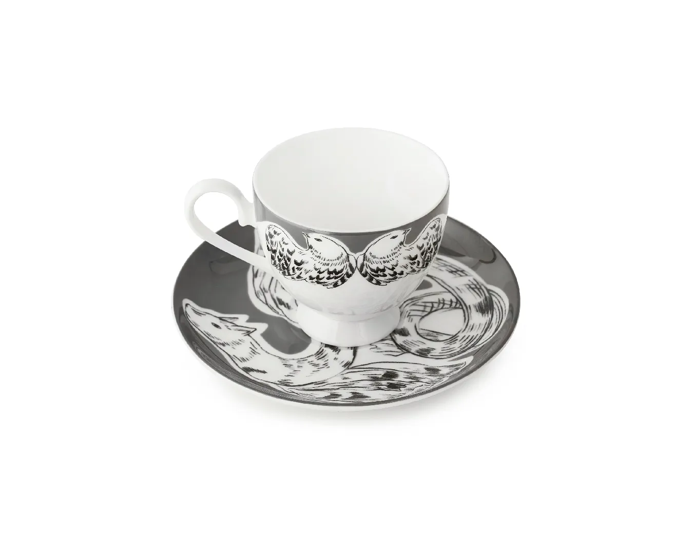 Пара  кофейная, коллекция «Перья на черном»