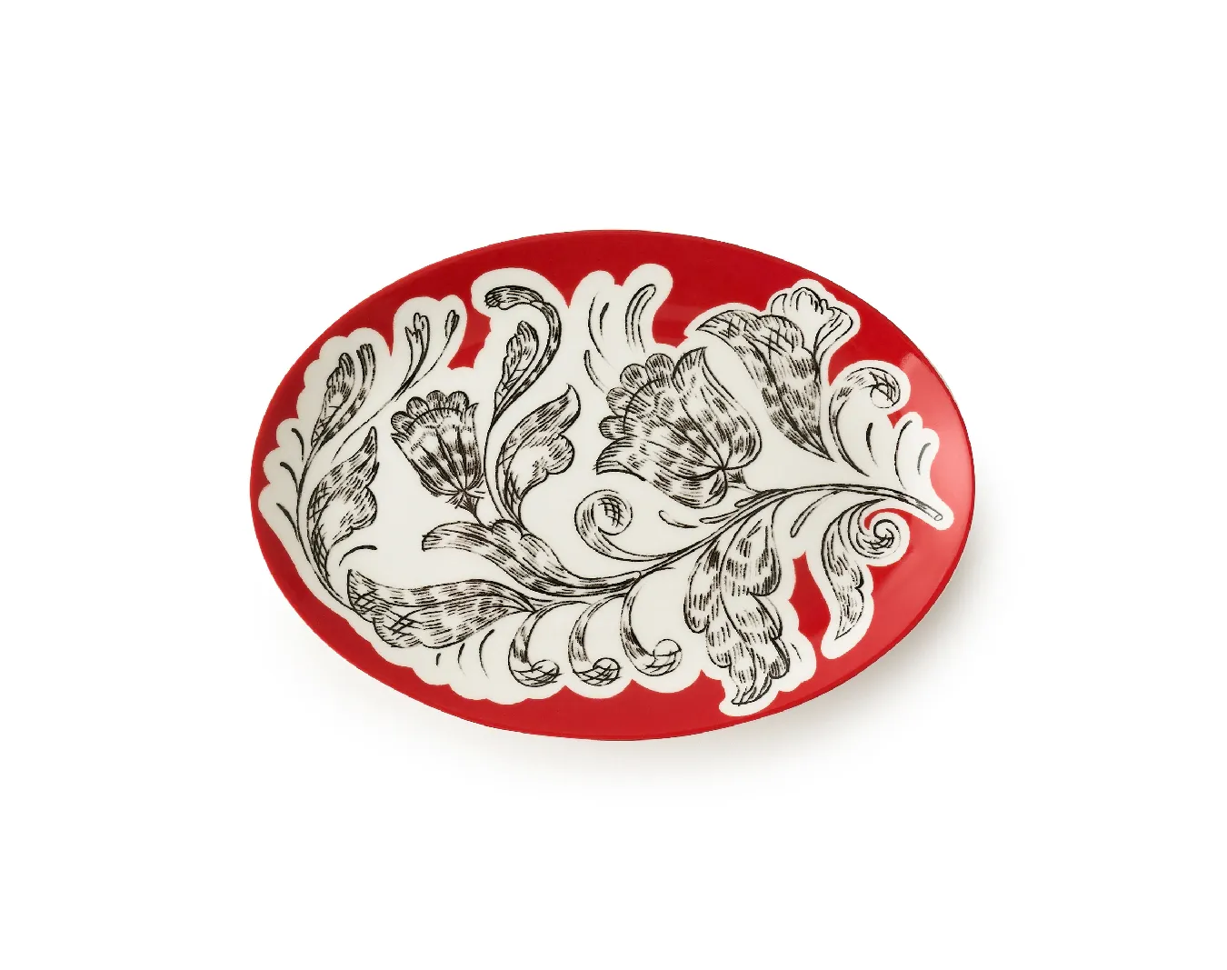 Тарелка овальная, коллекция «Перья на красном»