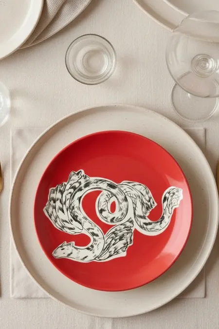 Тарелка закусочная, коллекция «Перья на красном»