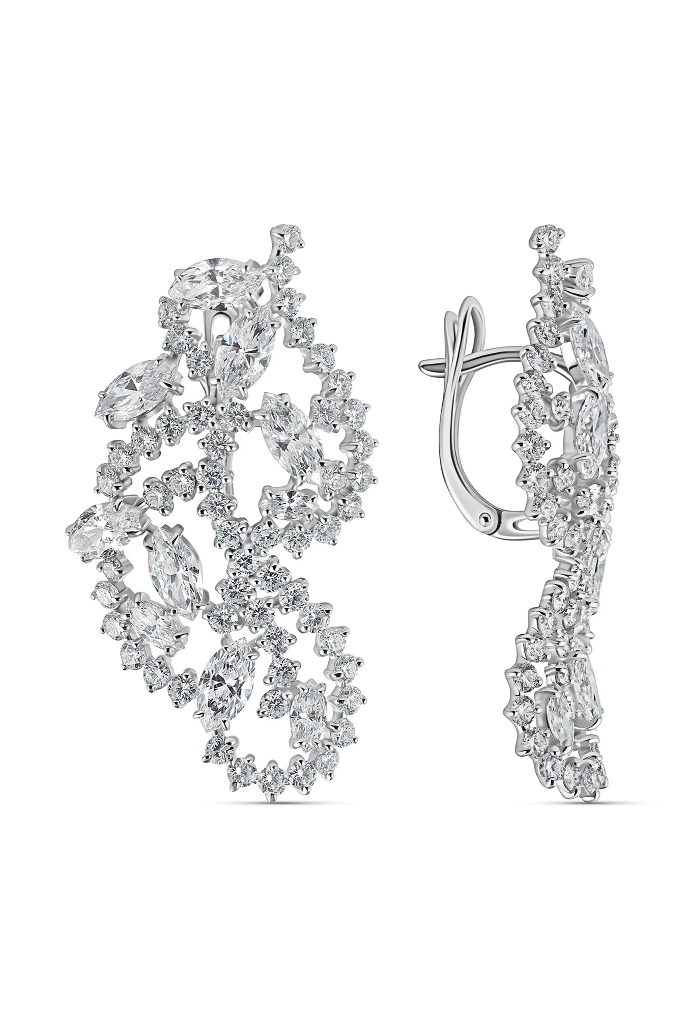 Серьги из белого золота 585 пробы с лабораторными бриллиантами