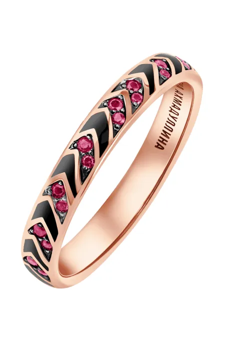 Кольцо из золота 585 пробы с чернением и рубинами