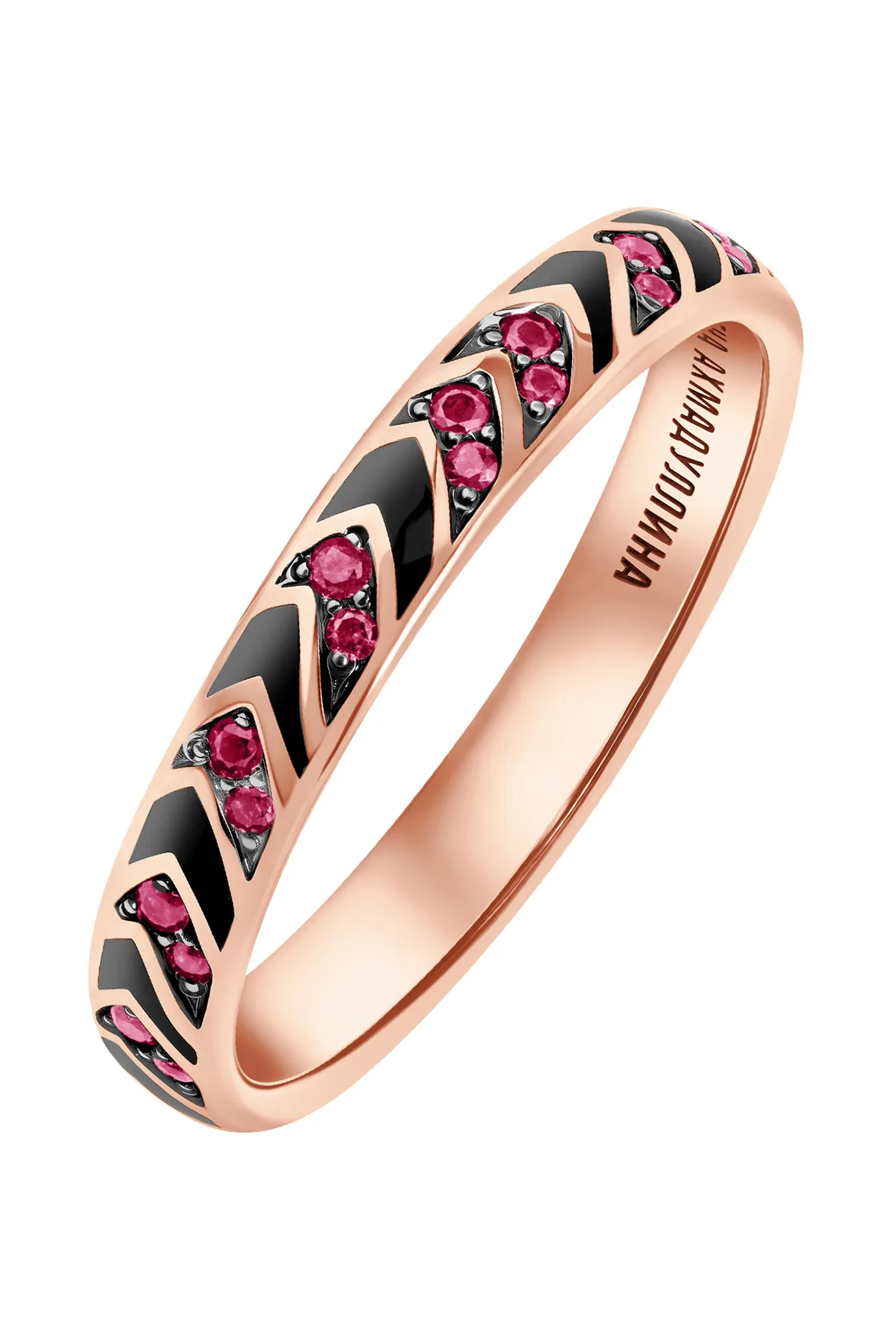 Кольцо из золота 585 пробы с чернением и рубинами