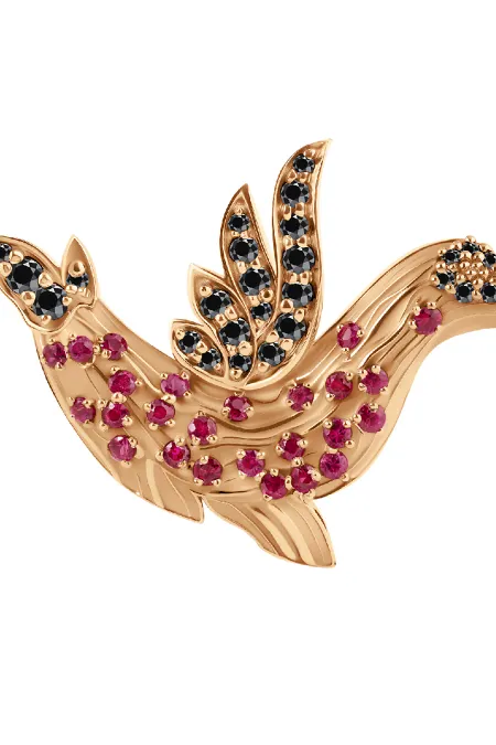 Подвеска из золота 585 пробы с рубинами и черными бриллиантами